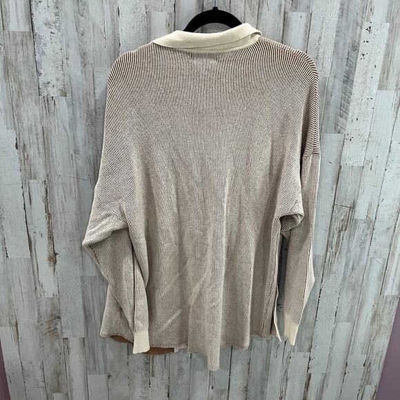 Bohme Brown Cream Ribbed Pockets Cardigan Shacket Coatigan Womens Size M/L - Picture 5 of 7